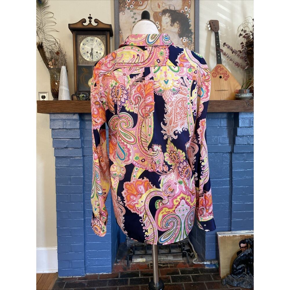 Lauren Ralph LP Colorful Paisley Pattern Long Sleeve Popover Old Money Classic - Picture 4 of 11